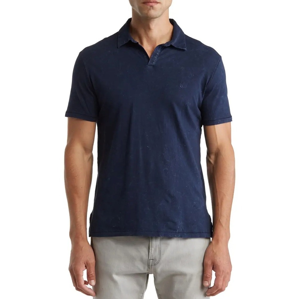 John Varvatos Marble‎ Wash Polo Shirt Mens XL Navy Blue Distressed Rock Edgy EUC